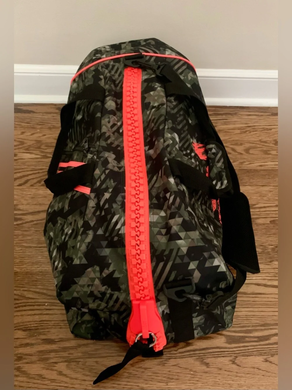 Adidas Men's Green Camo Duffel Bag with Orange Logo 25” long